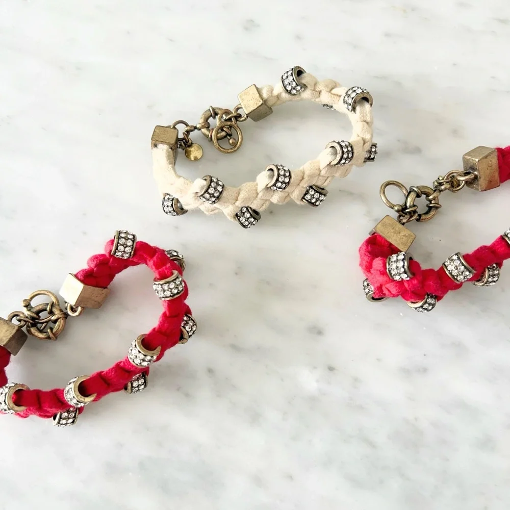J. Crew Red and Cream Braided Crystal Bracelets - Picture 3 of 4